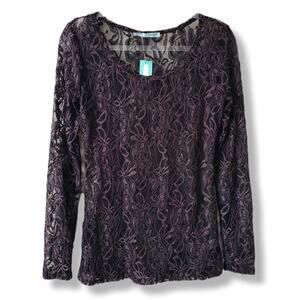 Black Brown Full Lace Long Sleeve Top M Whimsy Soft Goth Grunge Romantic Witchy